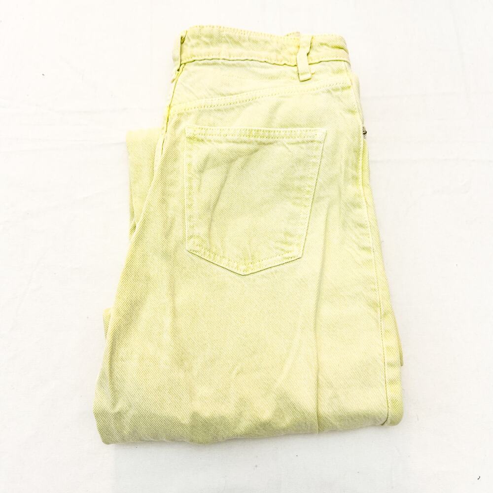 Zara Green Denim Wide Leg Jeans High Rise Raw Hem Size 4